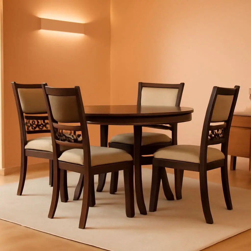Elegant Solid Wood Circular Dining Set Cherry Brown from PriceLows™
