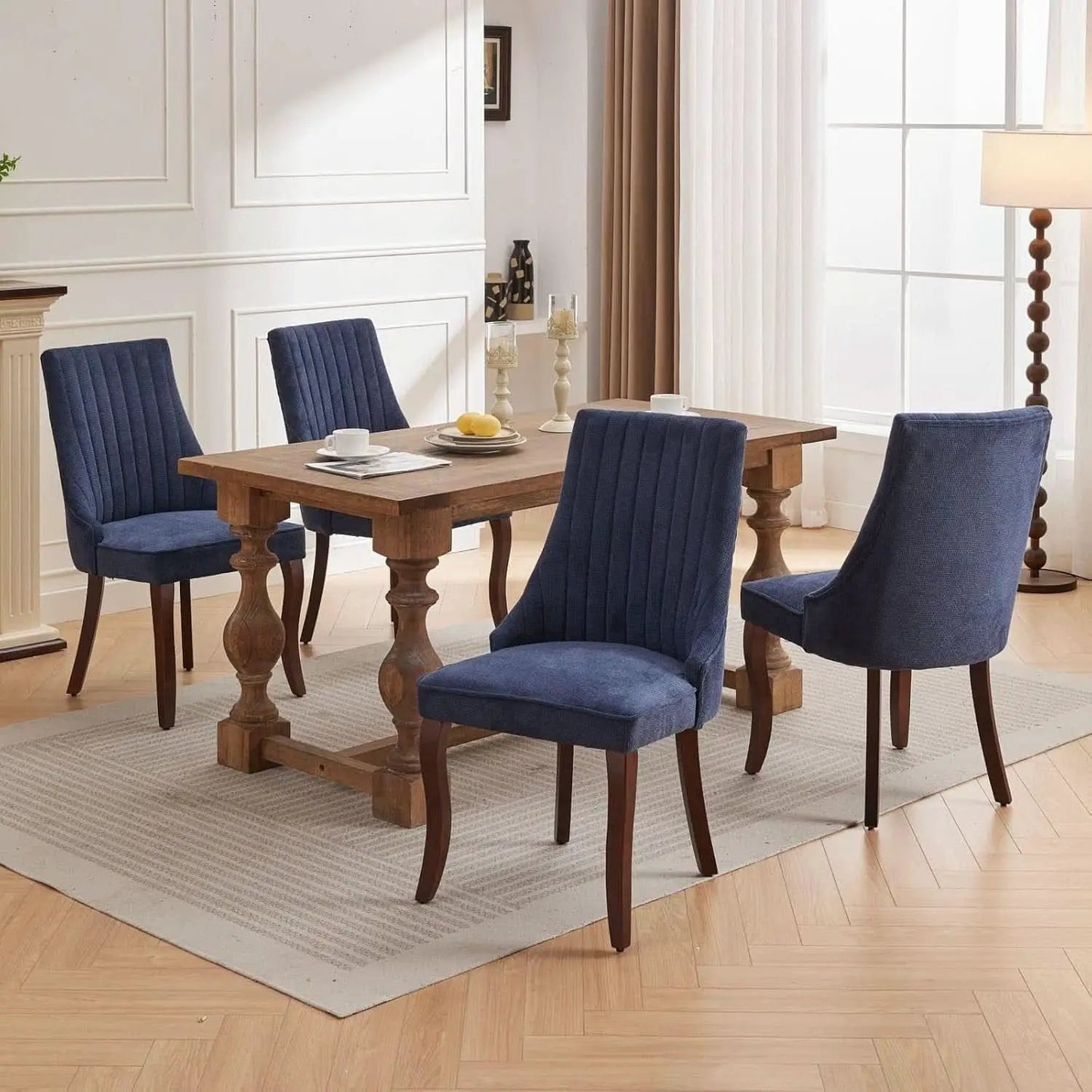 Blue Linen Dining Chairs Set Of 4 With Channel Tufting from PriceLows™