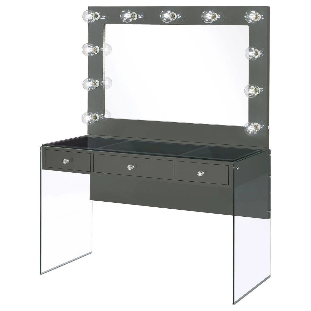 Afshan 3-drawer Vanity Set with Lighting Grey High Gloss | 47 x 18.75 x 61.5 in | Tempered Glass | Bathroom