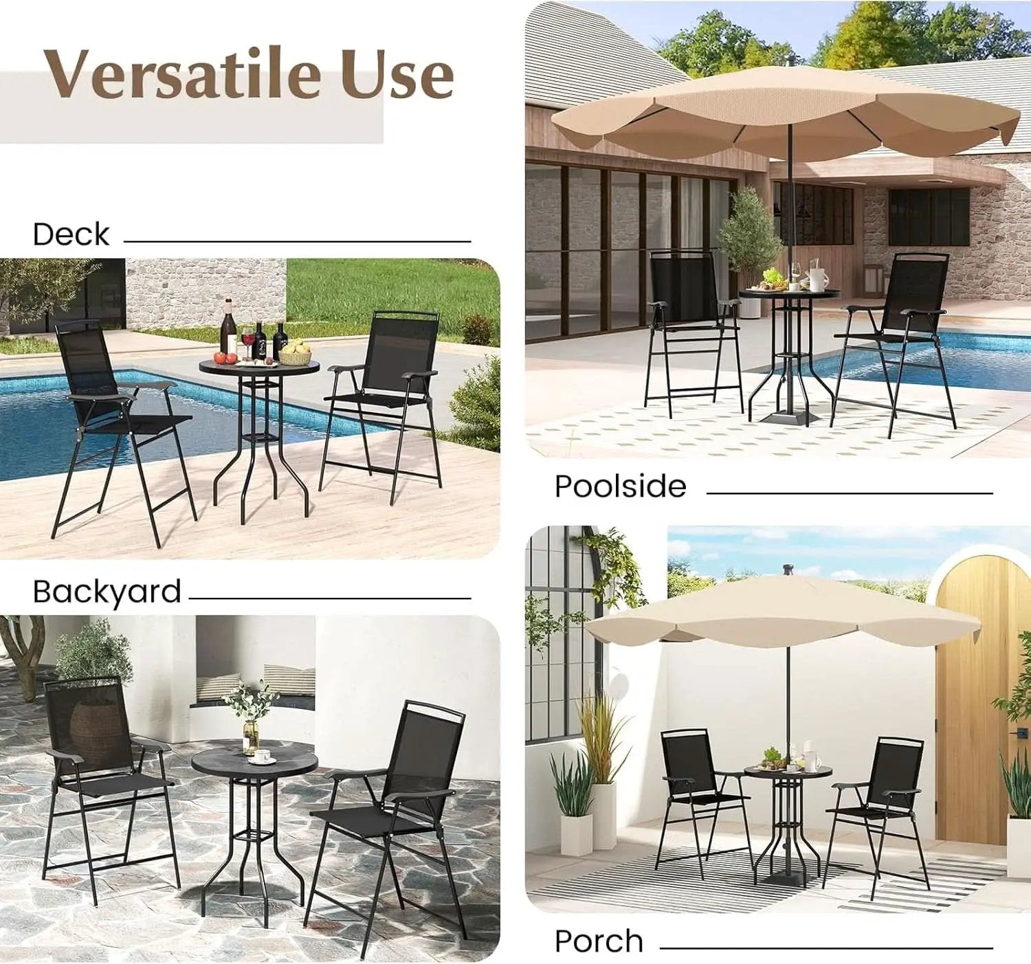 Patio Table And Chairs Set 3 Piece With DPC Tabletop And Folding Counter Height Chairs from PriceLows™