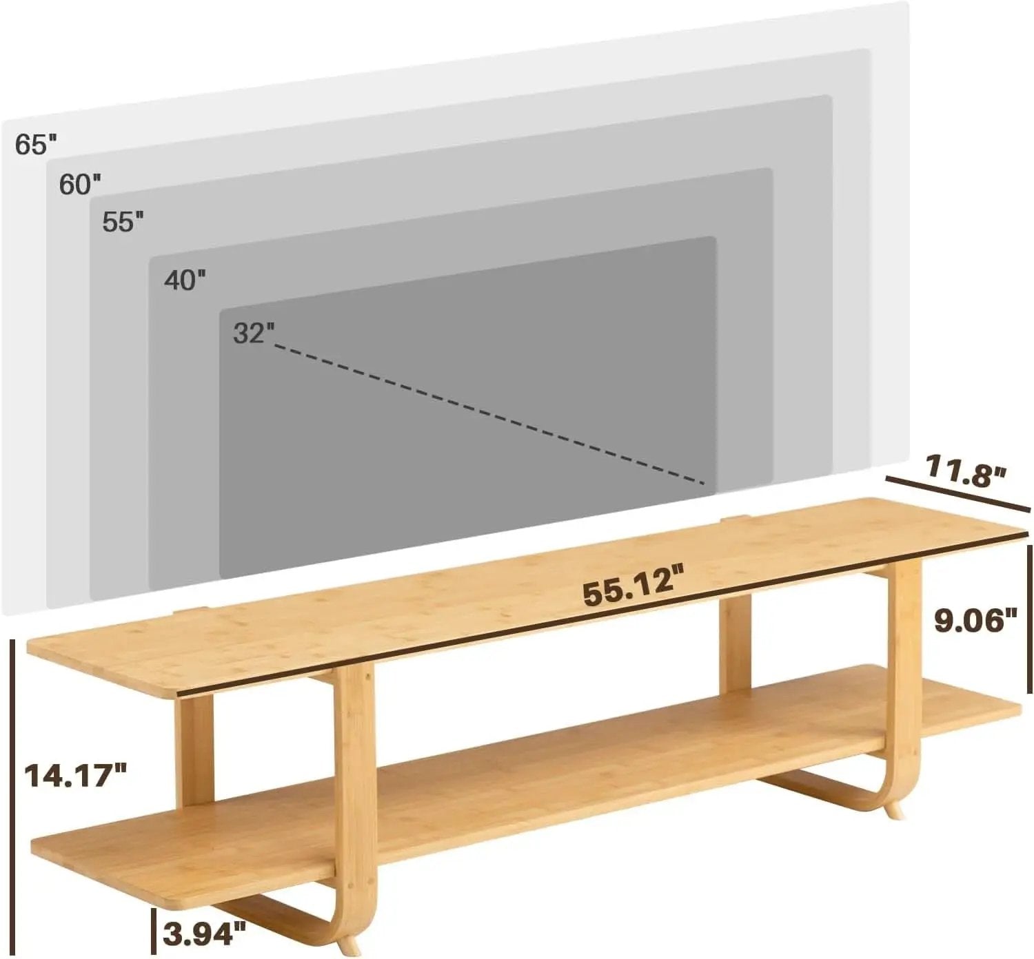 Bamboo TV Stand For 65 Inch TVs With Shelves And Storage from PriceLows™