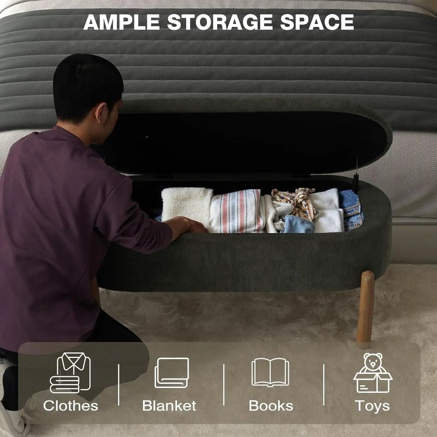 Green Oversized Storage Solution Bench Ottoman Bedroom from PriceLows™