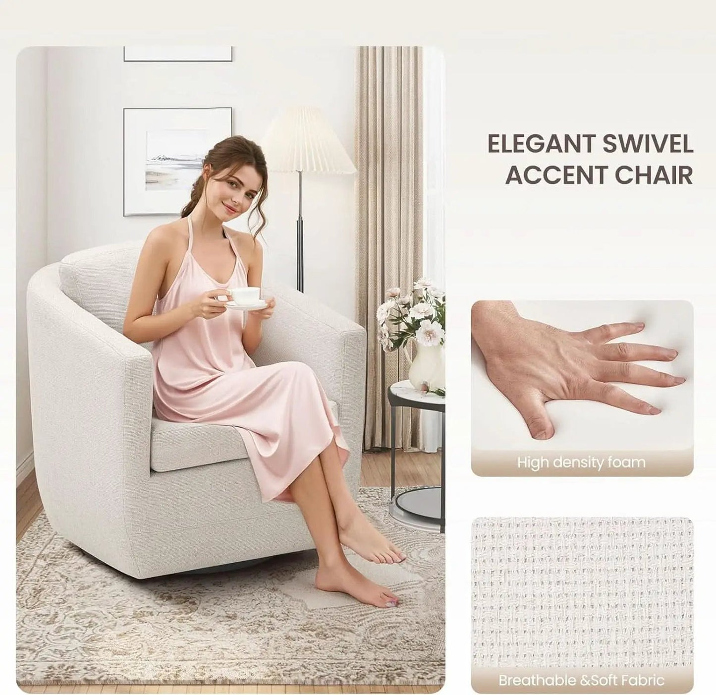 Beige 360 Degrees Swivel Armchairs Fully Assembled from PriceLows™