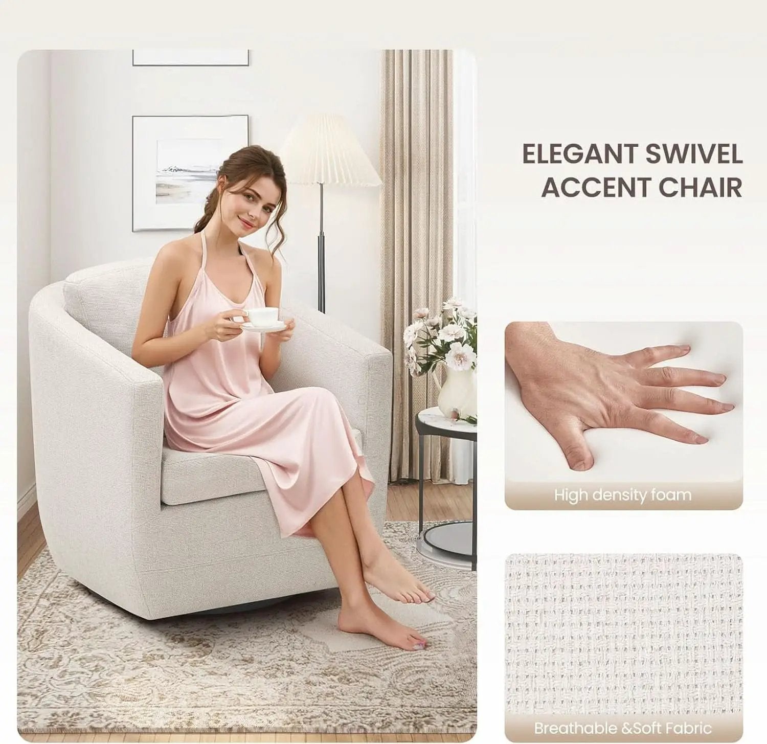 Beige 360 Degrees Swivel Armchairs Fully Assembled from PriceLows™
