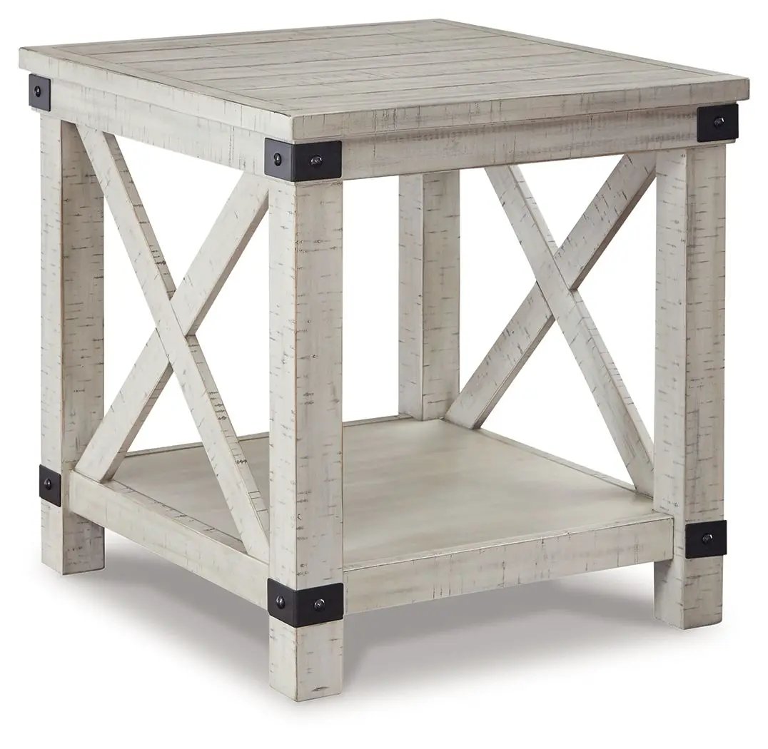 Carynhurst Rectangular End Table | Whitewash Finish | Pine Wood And Acacia Veneer | Distressed Look
