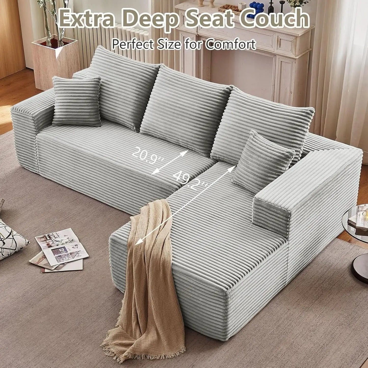 107 Inch Grey Corduroy L Shaped Modular Sleeper Sofa from PriceLows™