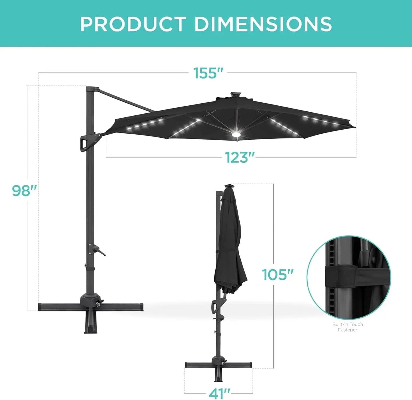10 Ft Solar LED Cantilever Patio Umbrella With 360 Degree Rotation And Easy Tilt Offset Hanging Design Cross Base from PriceLows™