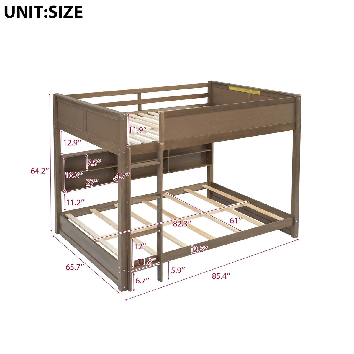 Bunk Bed | Solid Pine Wood | Six Side Cabinets | Dual Usb Ports