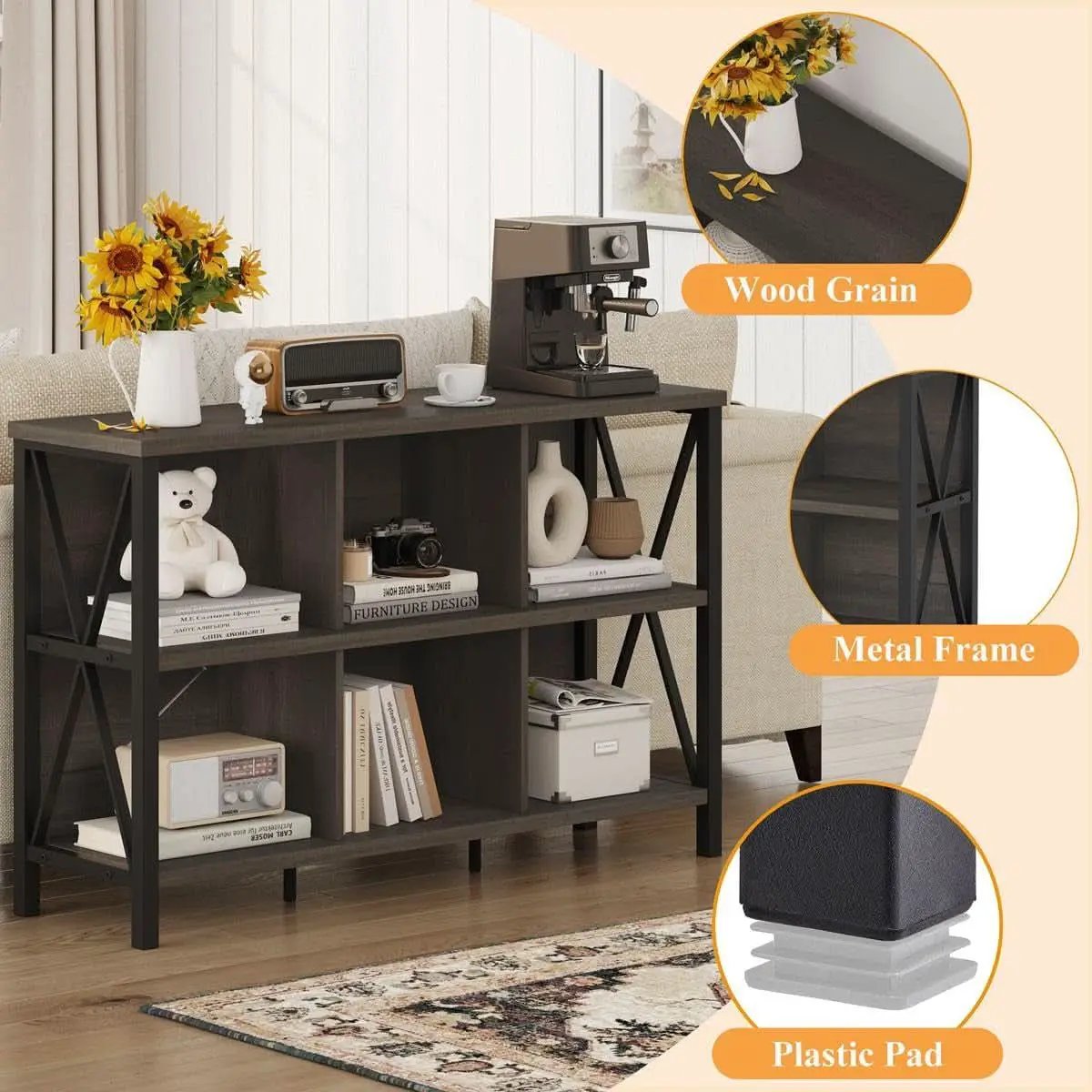 6 Cube Storage Organizer Bookcase Walnut Brown Living Room from PriceLows™