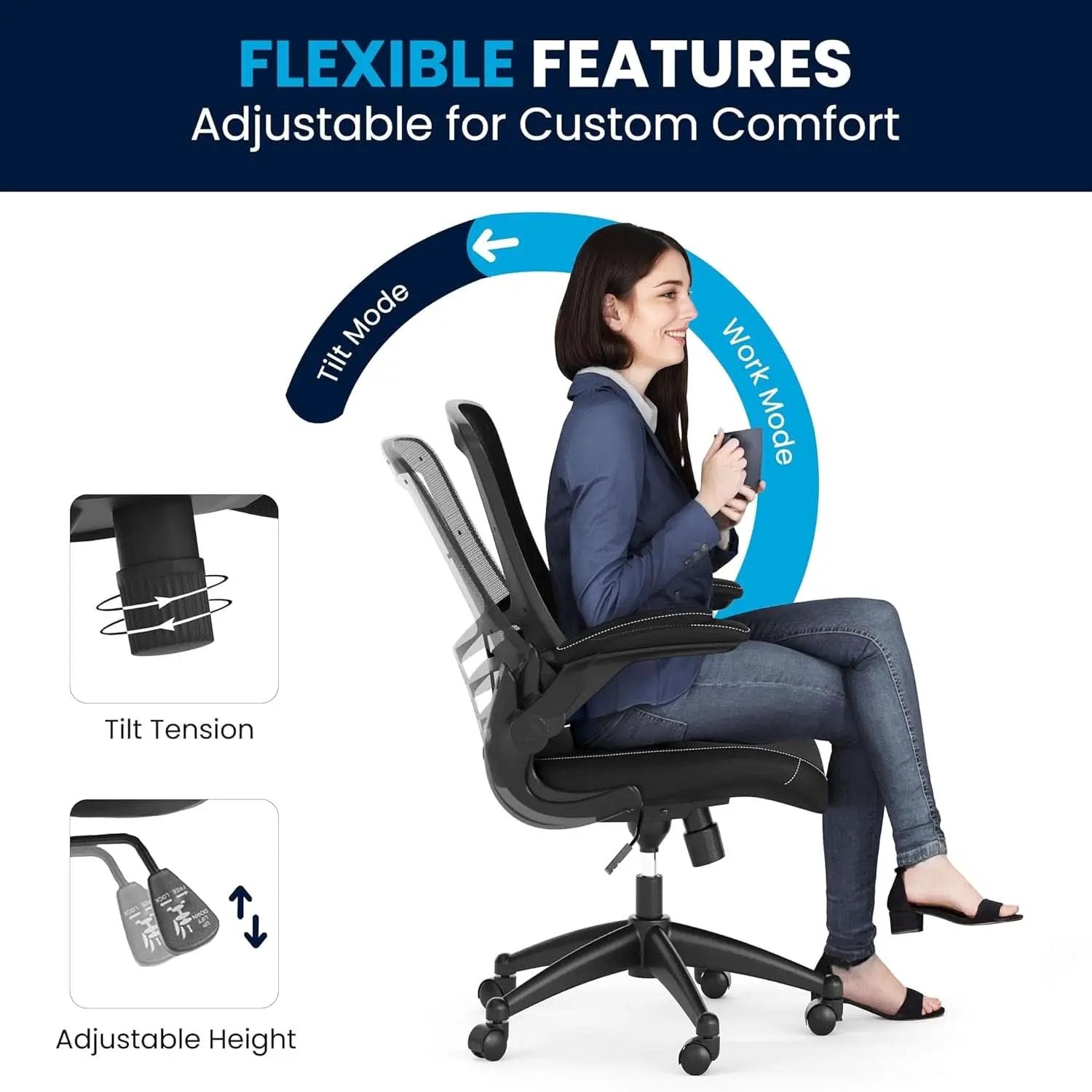 Kelista Mid-Back Ergonomic Office Chair With Adjustable Height, Black from PriceLows™