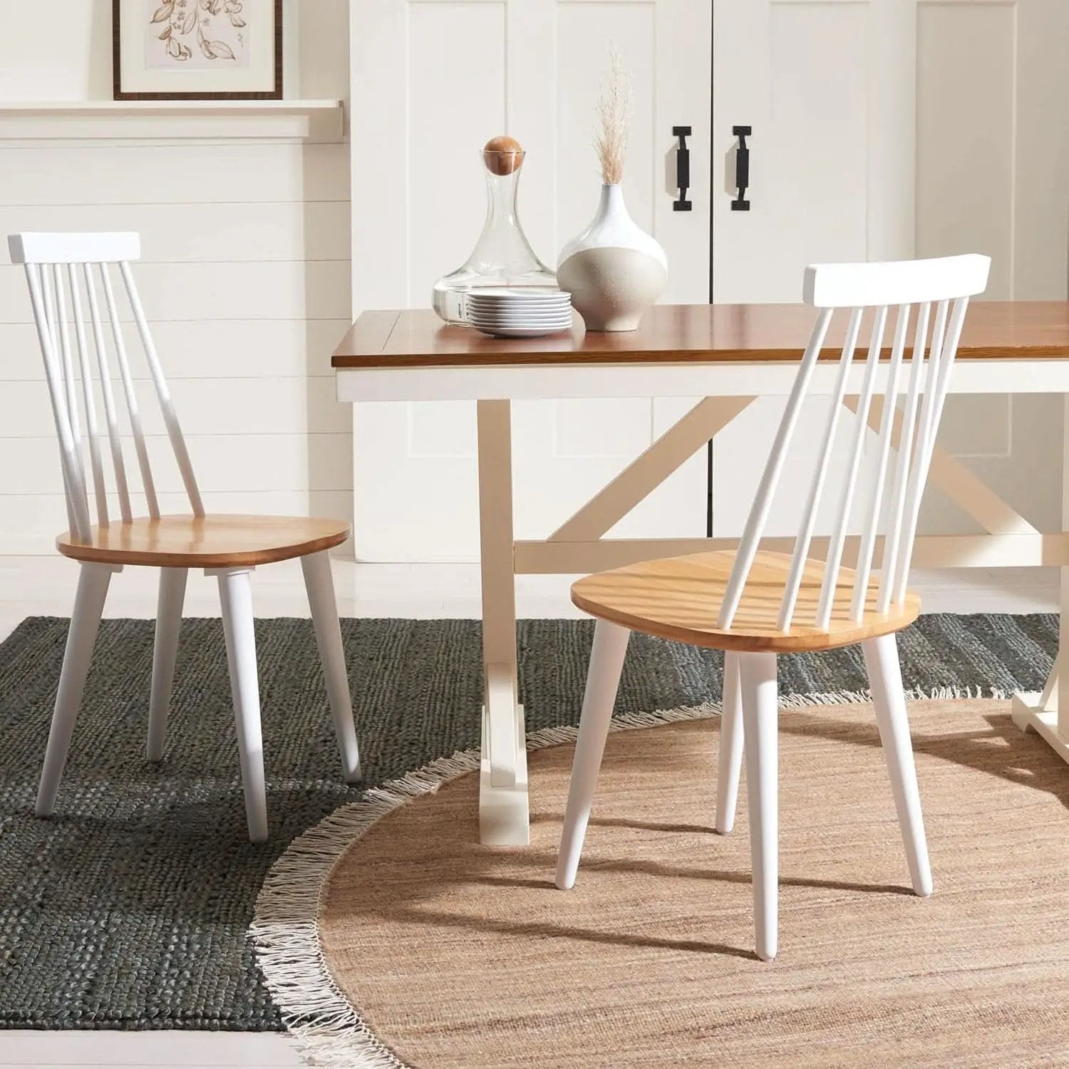 Farmhouse Spindle Back Side Chair White Natural Dining Room from PriceLows™