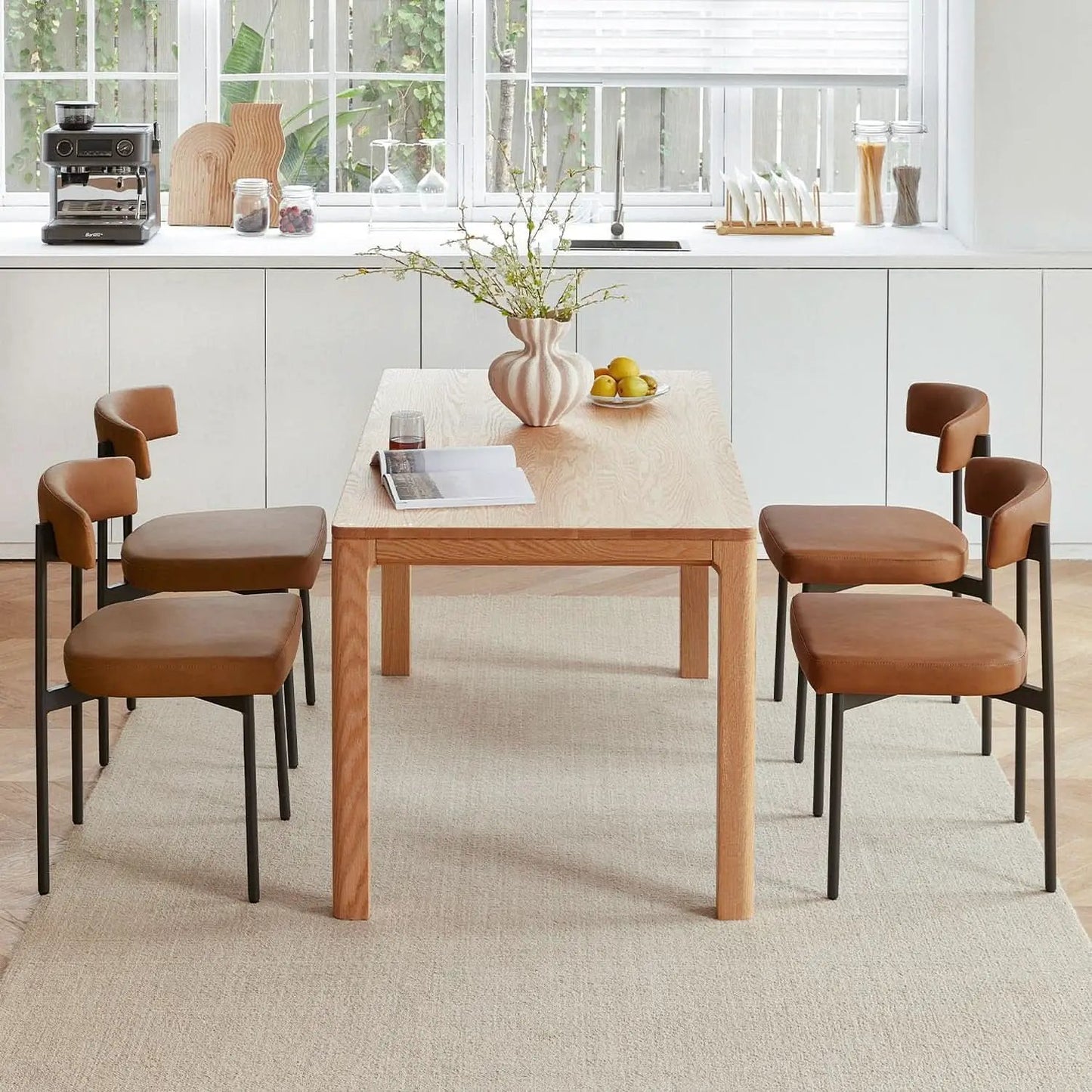 Brown Faux Leather Armless Upholstered Dining Chairs from PriceLows™