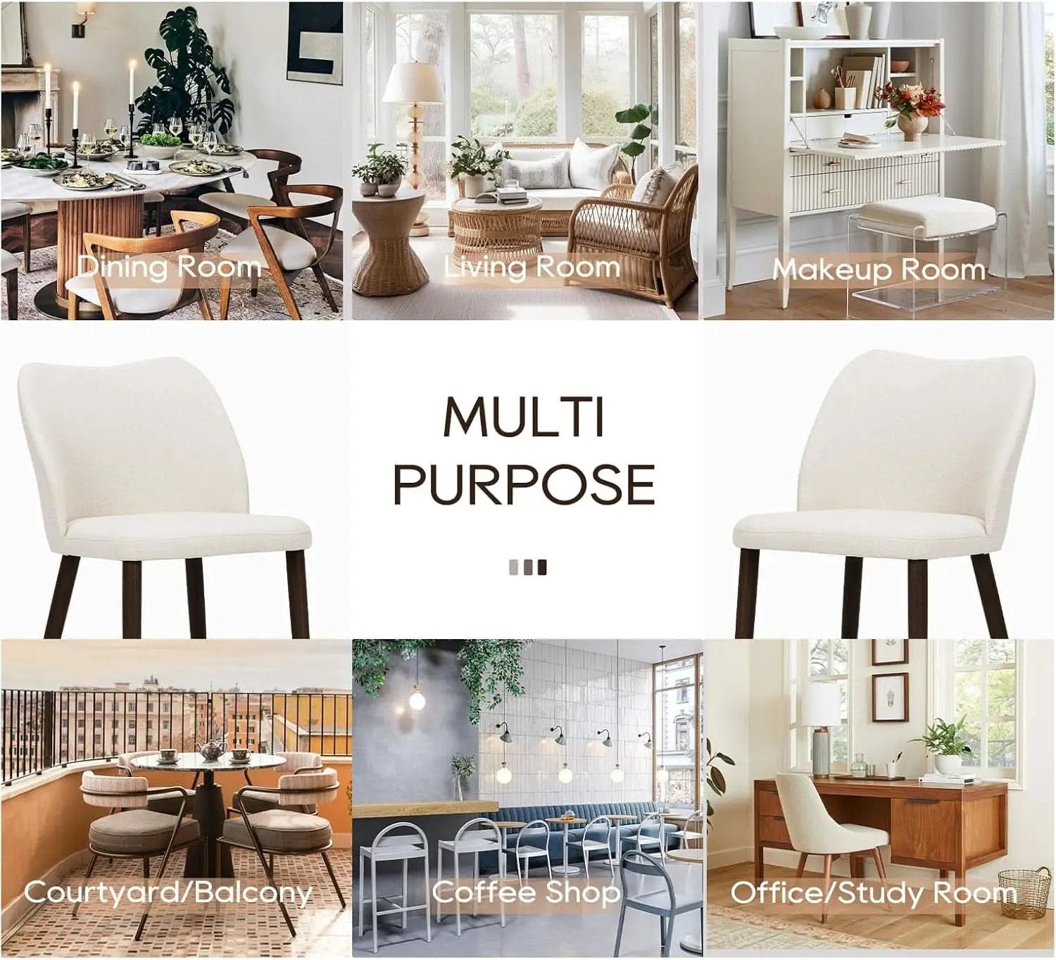 Beige Upholstered Dining Chairs With Wood Legs Set Of 6 from PriceLows™