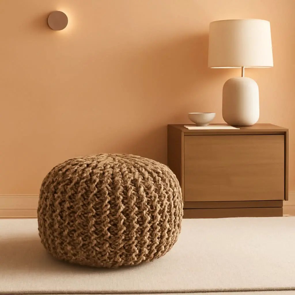 Natural Jute Braided Pouf Ottoman 14 Inch Footrest from PriceLows™
