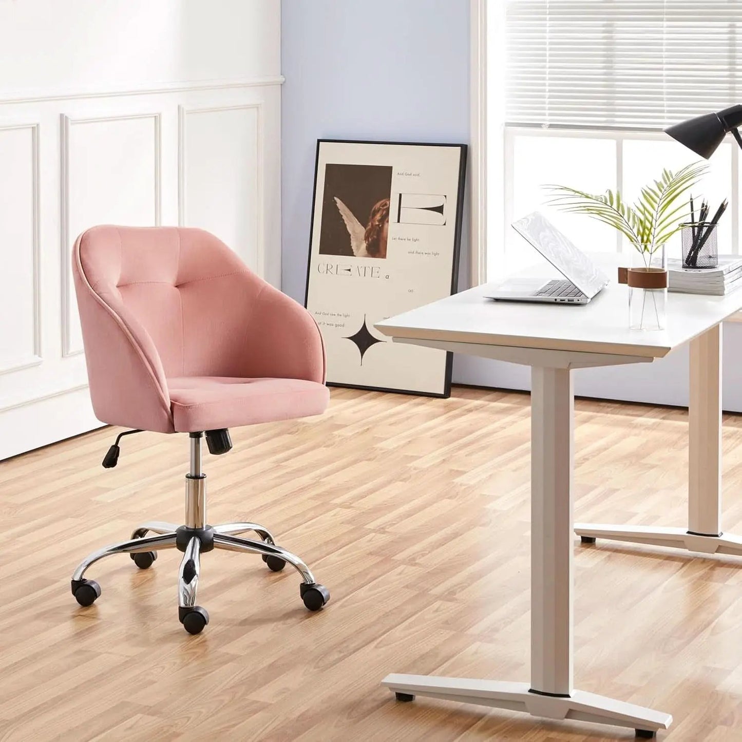 Pink Velvet Desk Chair With Swivel Office Chair Modern from PriceLows™