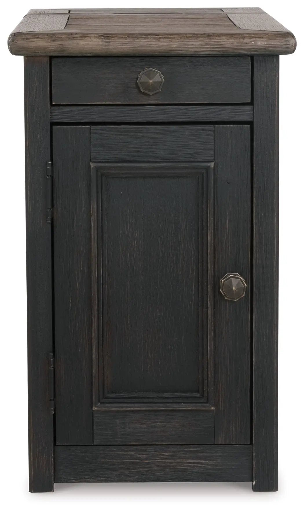 Tyler Creek Chairside End Table | Grayish Brown And Black | Pull Out Tray | Adjustable Shelf