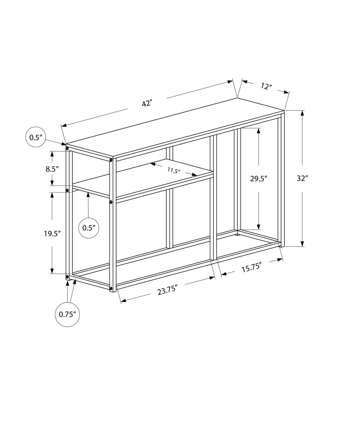 Gray Entryway Console Table | 42 Inch Width | Lower Shelf | Contemporary Design