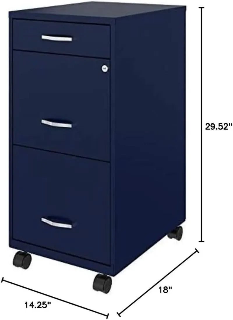18 Inch Deep 3 Drawer Mobile Metal File Cabinet Navy With Cam Lock For Office Organization from PriceLows™