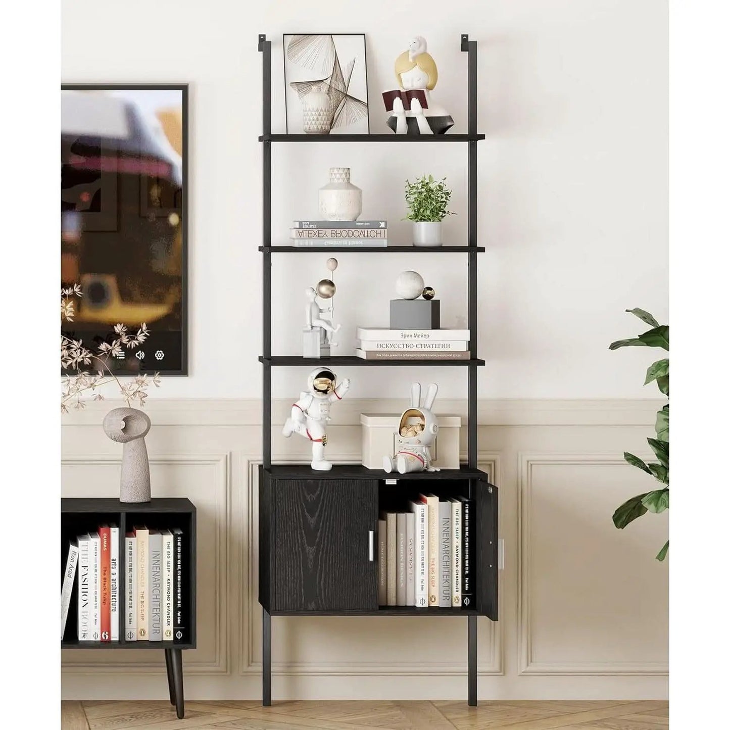 73 Inch Tall Bookshelf Black Wood Grain Living Room from PriceLows™