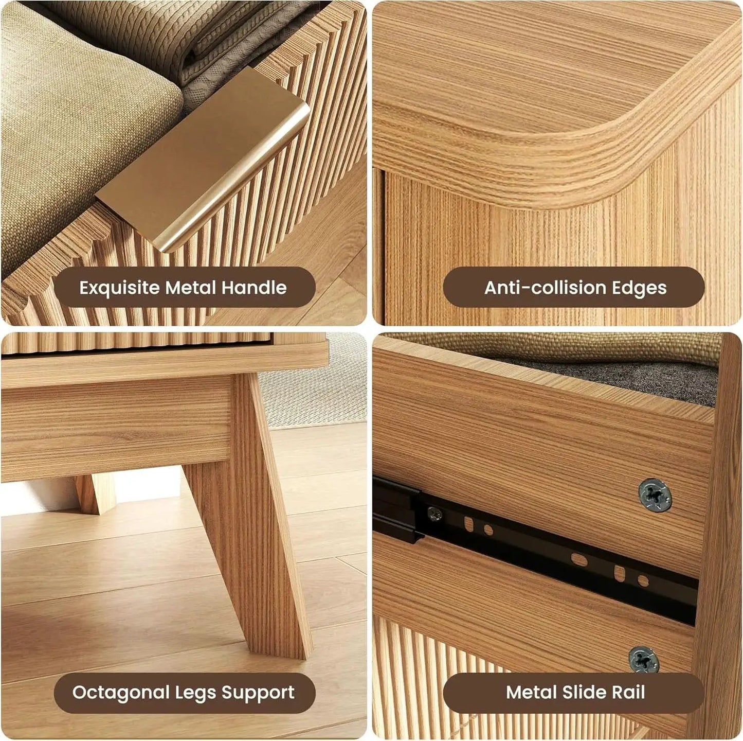 Fluted 49Inch Serpentine Dresser Oak Finish Contemporary from PriceLows™