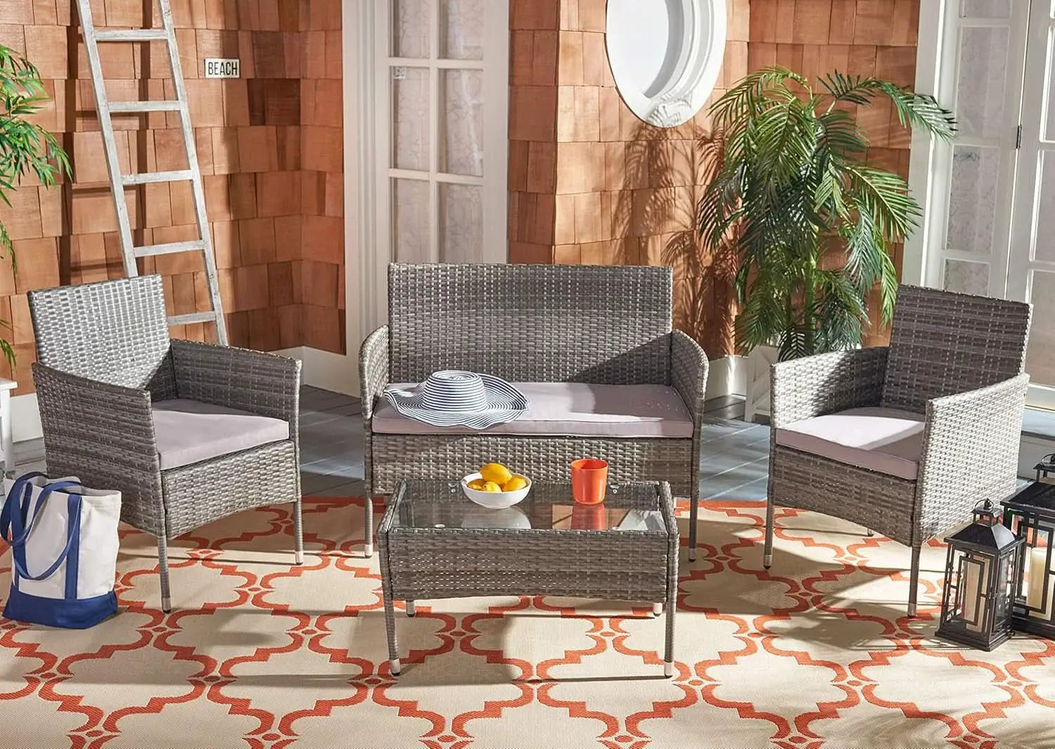 Grey 4 Piece Outdoor Patio Set With Glass Top Table from PriceLows™