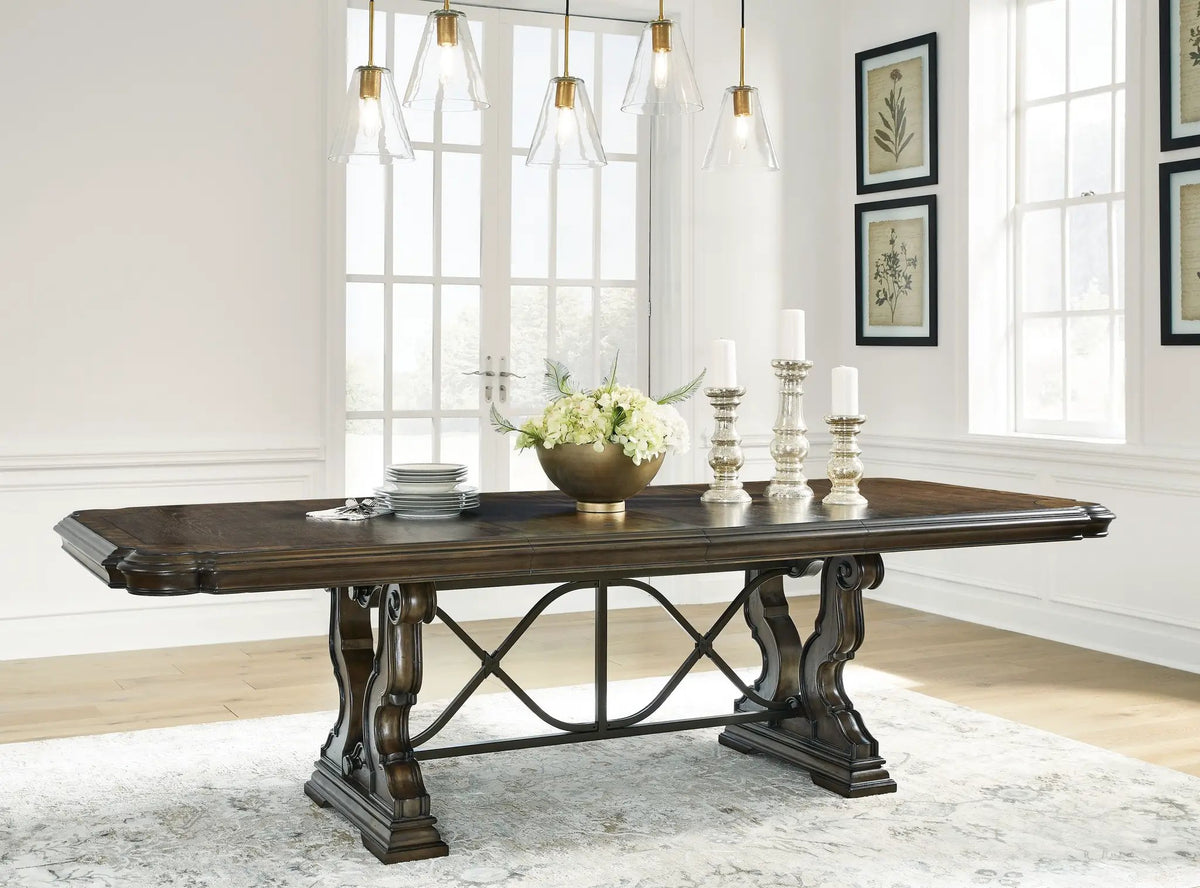 Maylee Extension Dining Table | Dark Brown | 72 Inch Base Depth | Two Extension Leaves
