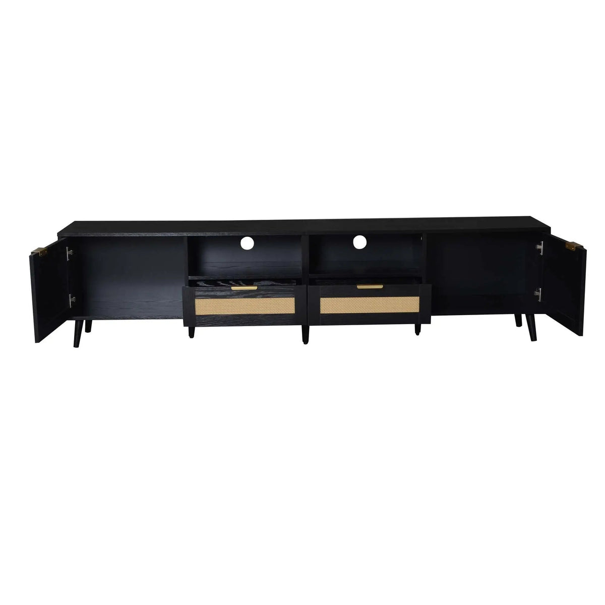 Rattan TV Stand | Media Console | Two Cabinets And Two Open Shelves | Cable Management