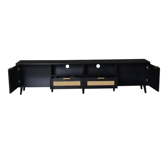 Rattan TV Stand | Media Console | Two Cabinets And Two Open Shelves | Cable Management