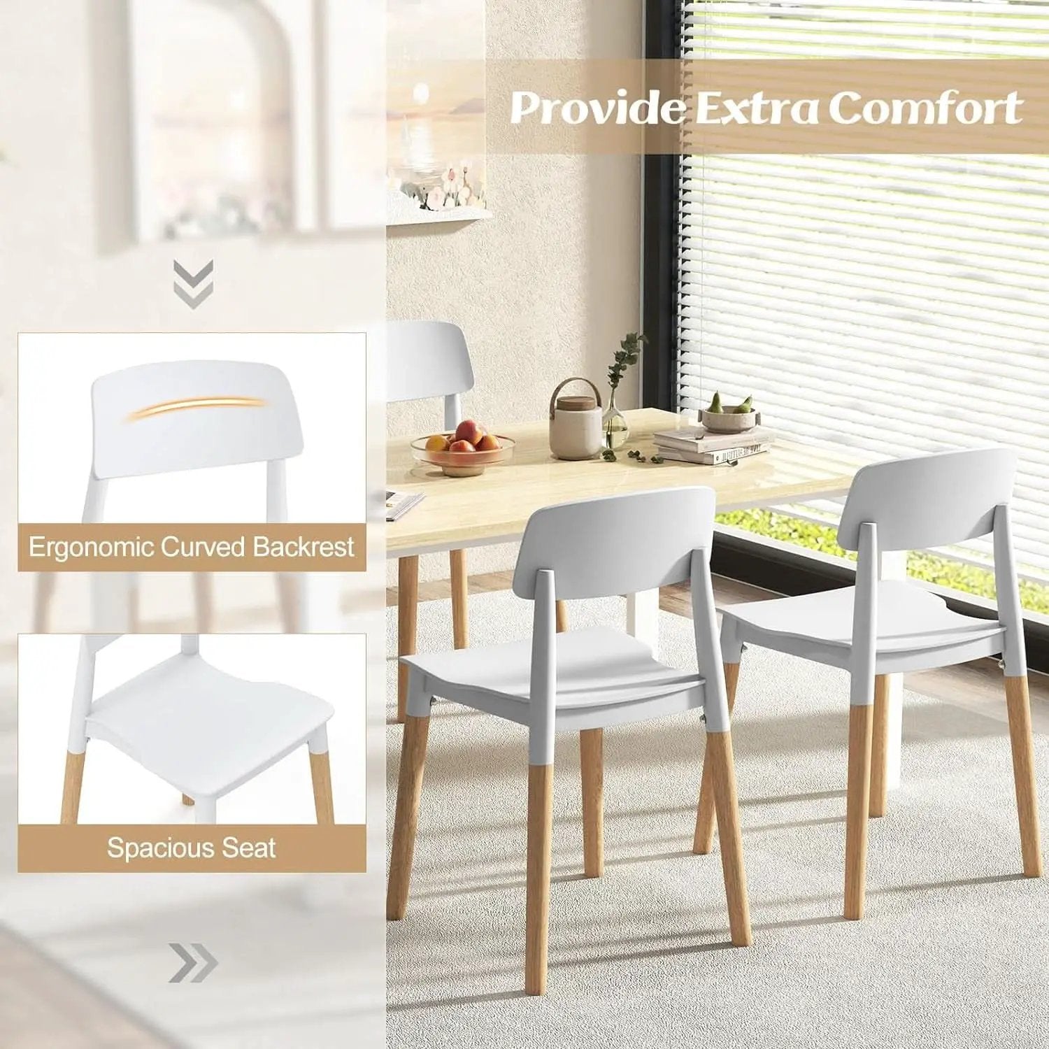 White Wooden Dining Chairs Set of 4 With Ergonomic Backrest from PriceLows™