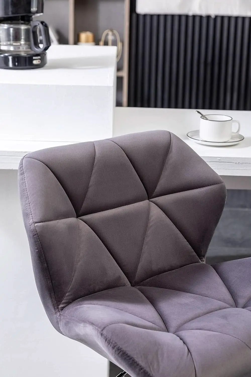 Breni Velvet Diamond Tufted Swivel Adjustable Height Bar Stool Set Of 2 Gray from PriceLows™