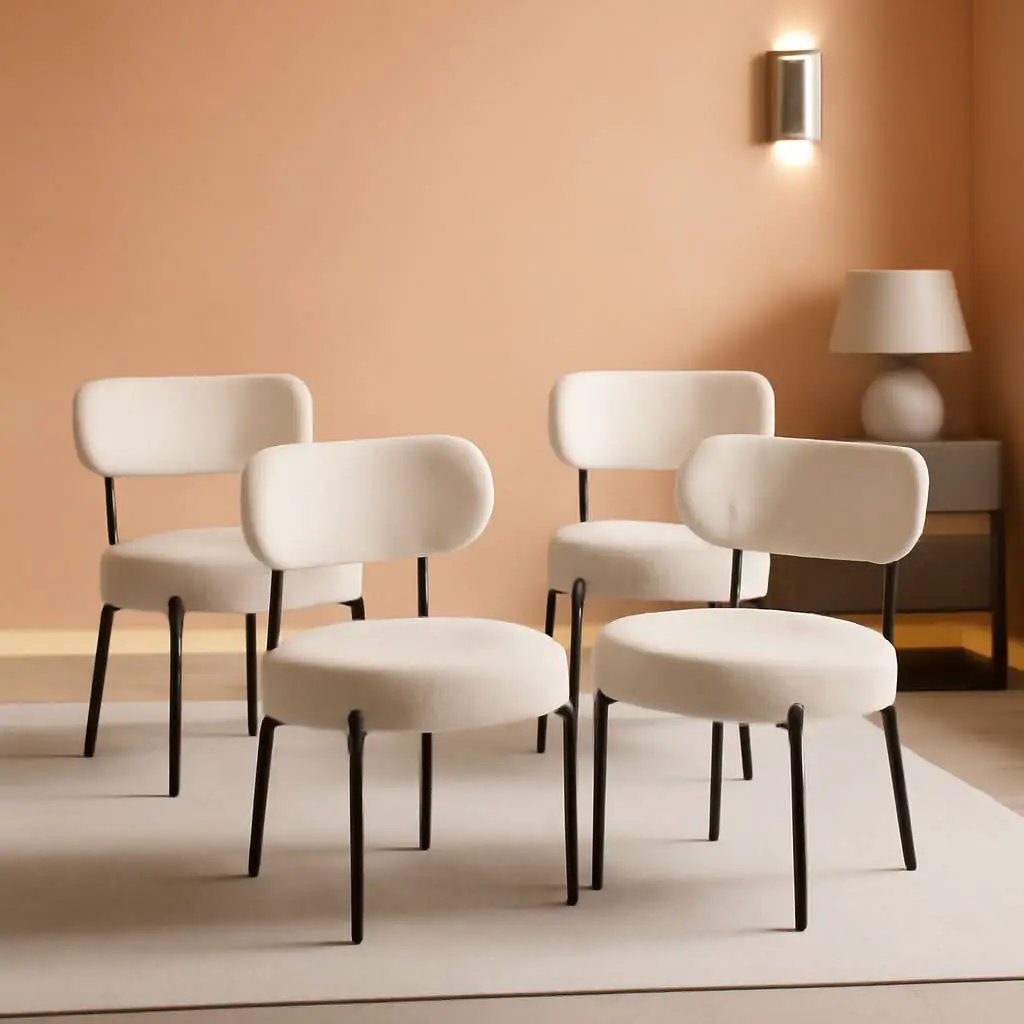 Beige Dining Chairs Set Of 4 With Curved Backrest Design from PriceLows™