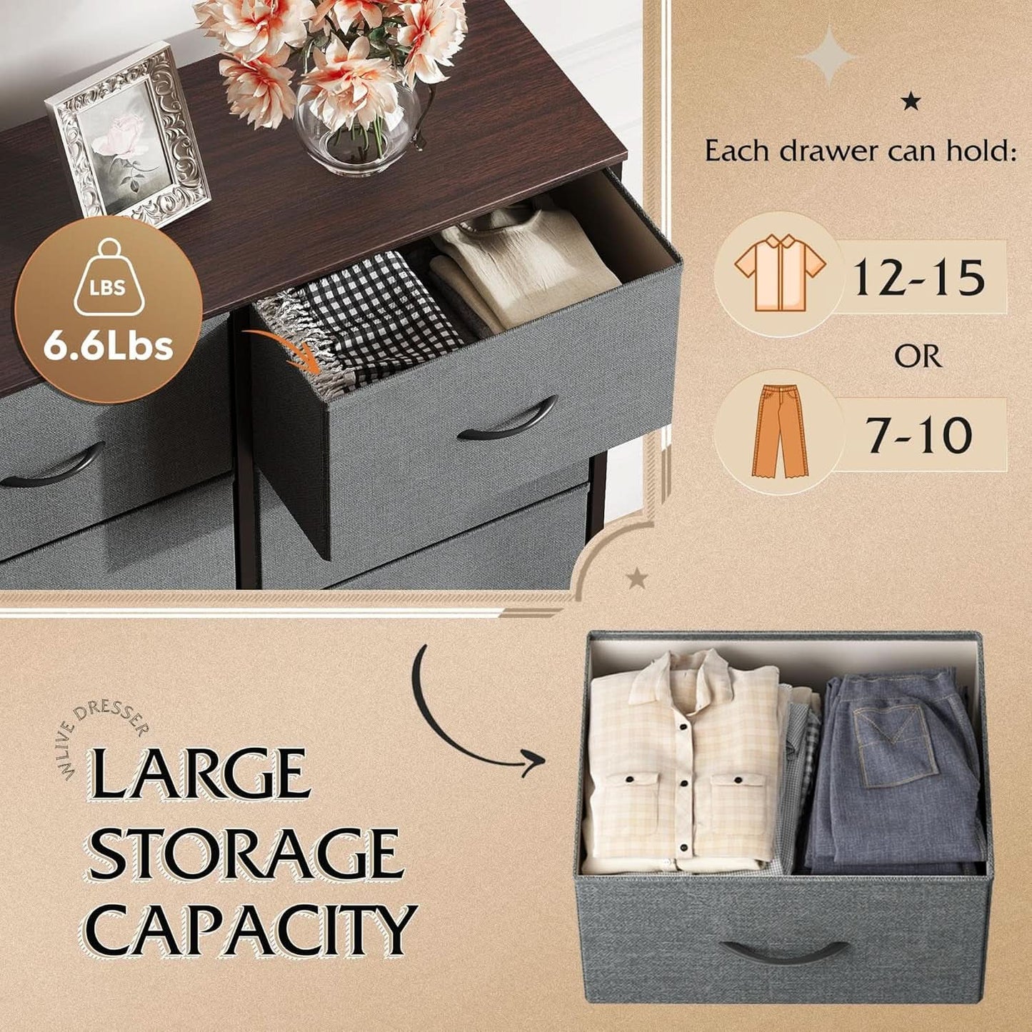 Tall Fabric Dresser With 10 Drawers Dark Grey Metal Frame from PriceLows™