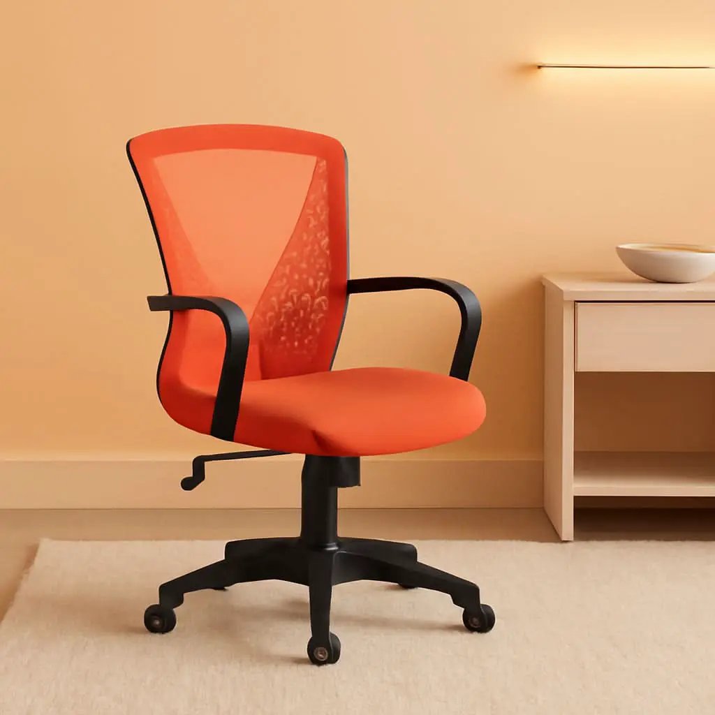 Ergonomic Orange Mesh Office Chair With Armrests Swivel from PriceLows™