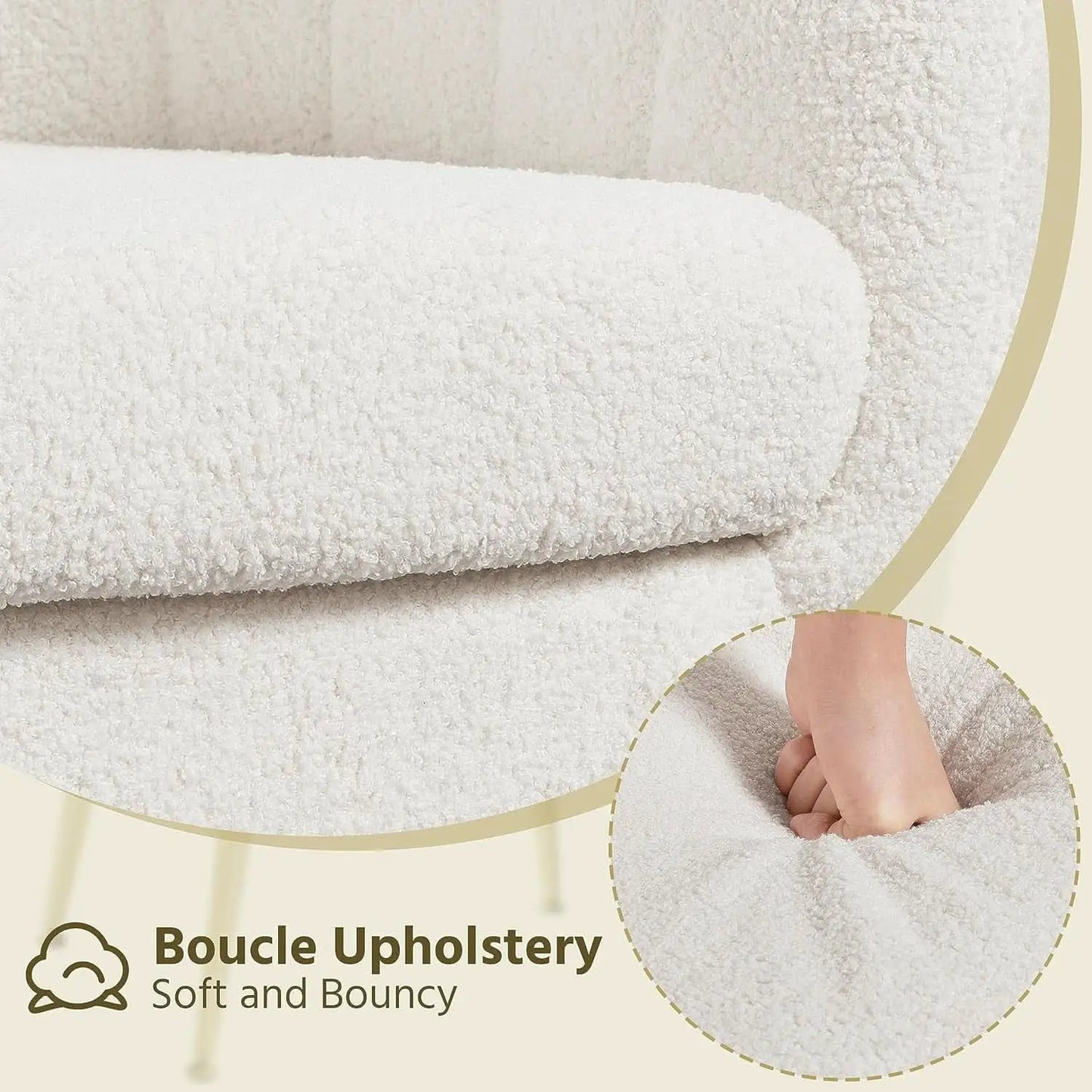 Ivory Boucle Upholstered Accent Chair Removable Cushion from PriceLows™