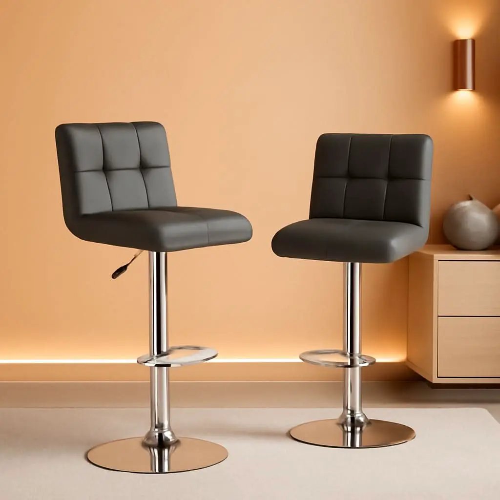 Grey Adjustable Swivel Bar Stools Set of 2 With PU Leather from PriceLows™