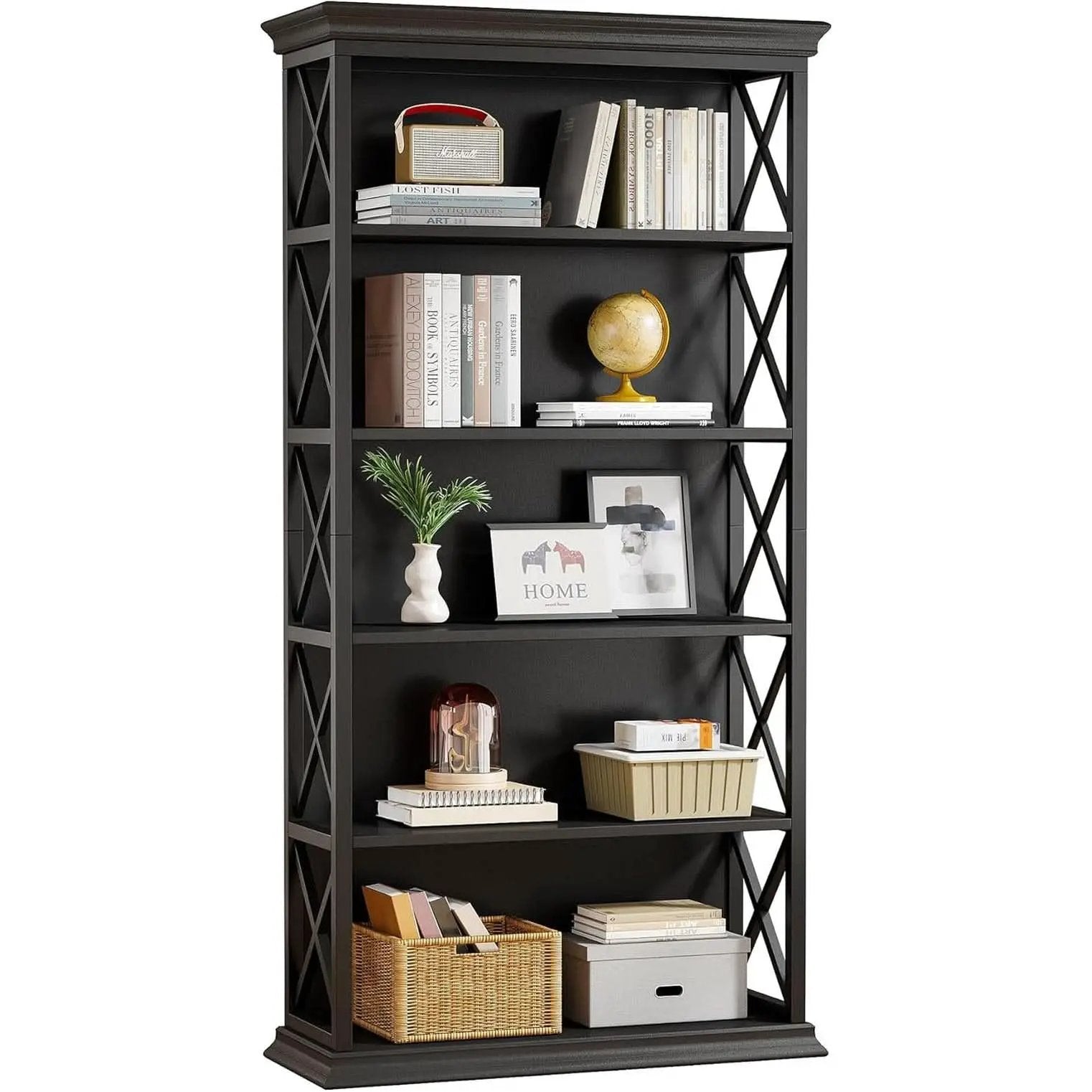 71 Inch 6 Tier Industrial Bookcase Floor Standing All Black from PriceLows™