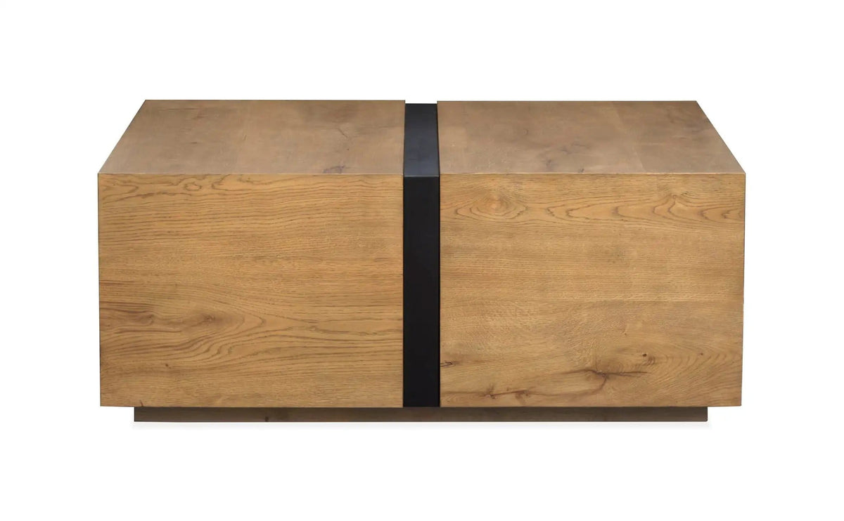Ripley Square Cocktail Table With Casters | 42 x 42 x 17 in | Oak Veneer & Metal | Rustic Caramel