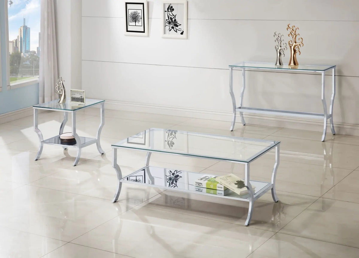 Saide Rectangular Glass Top Entryway Console Table Chrome | 43.5 x 13.75 x 30 in | Tempered Glass | Living Room