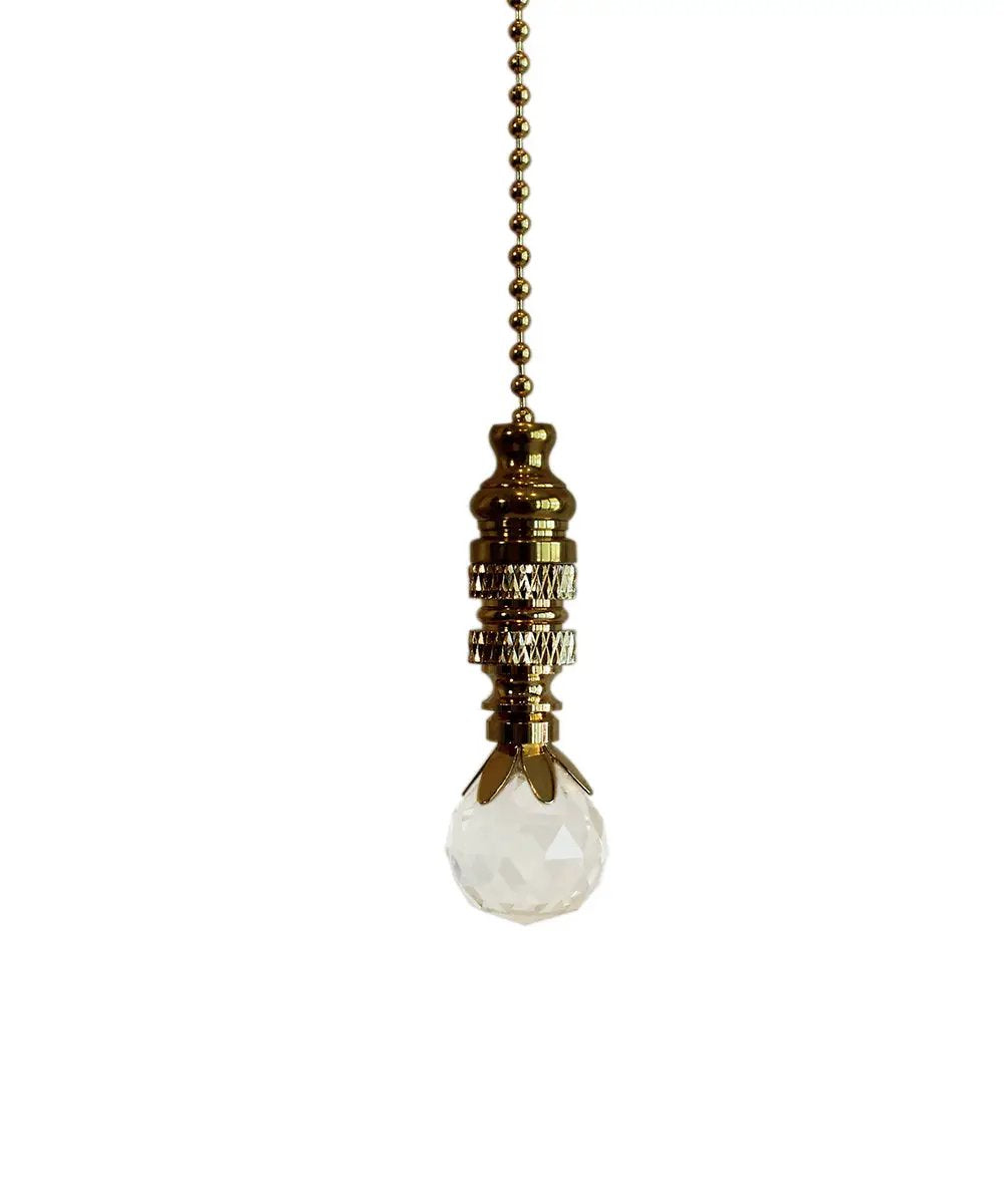 Ceiling Fan Pull | Multi Faceted Crystal | 12 Inch Polished Brass Chain | 2 Inch
