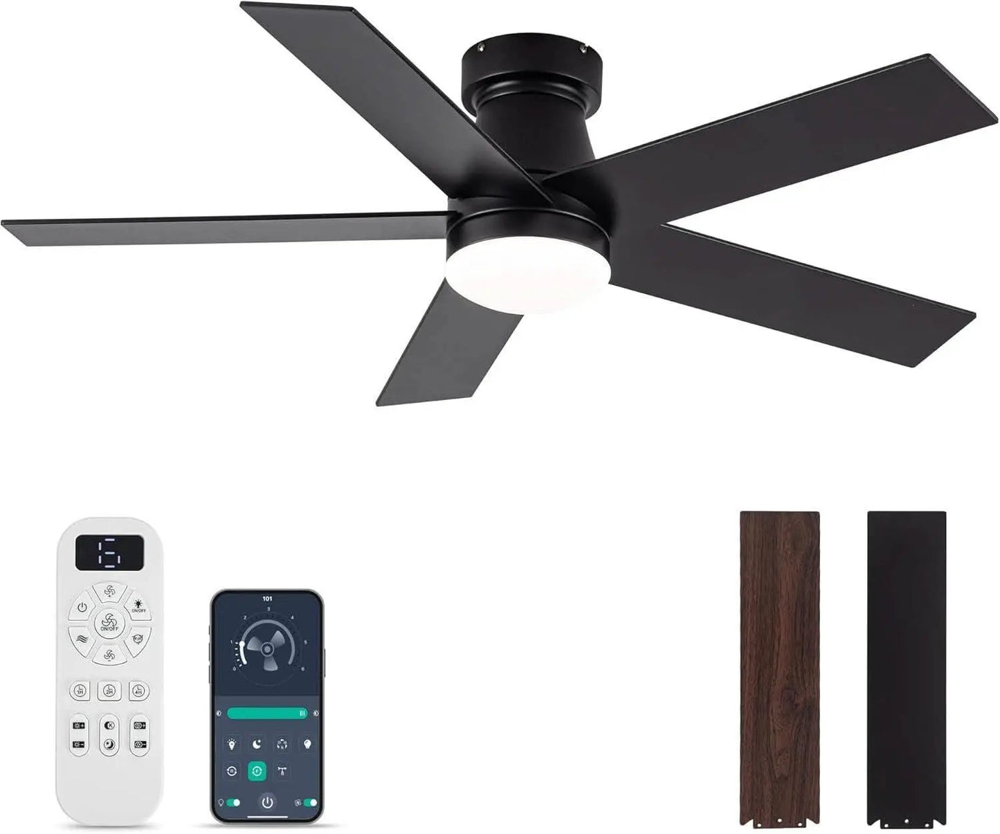 Black 47 Inch Low Profile Ceiling Fan With Remote LED from PriceLows™