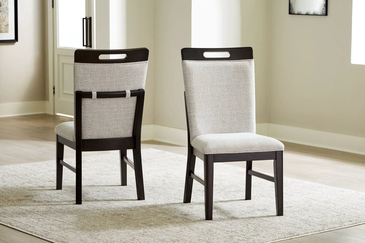 Neymorton 7-Piece Dining Set | Rectangular Extension Table | 6 Side Chairs | Dark Grayish Brown