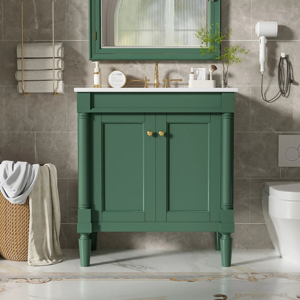30 Inch Bathroom Vanity With Sink | Soft Close Doors | Carved French Detailing | Adjustable Shelf