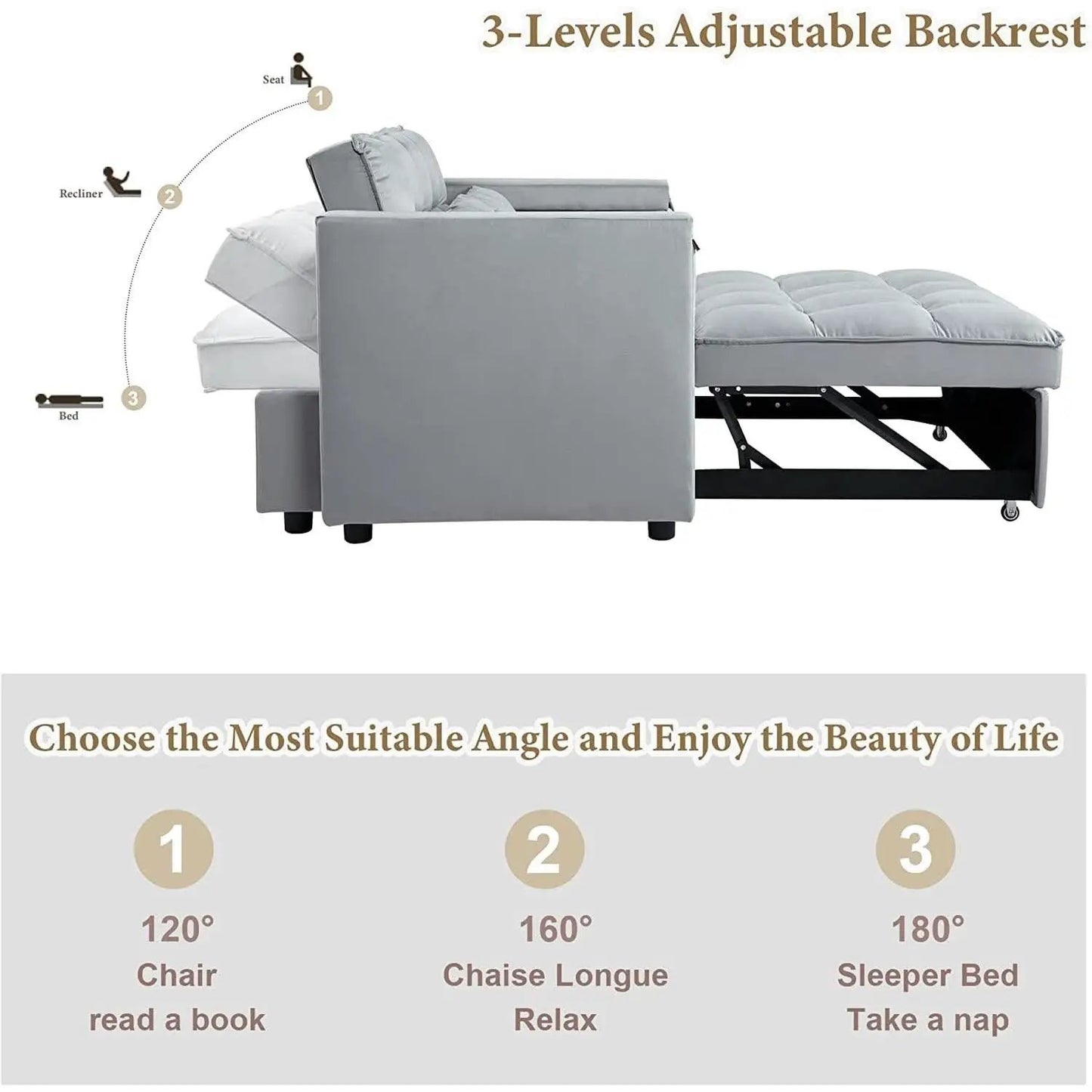 Velvet Sleeper Sofa With Hidden Table For Small Spaces from PriceLows™