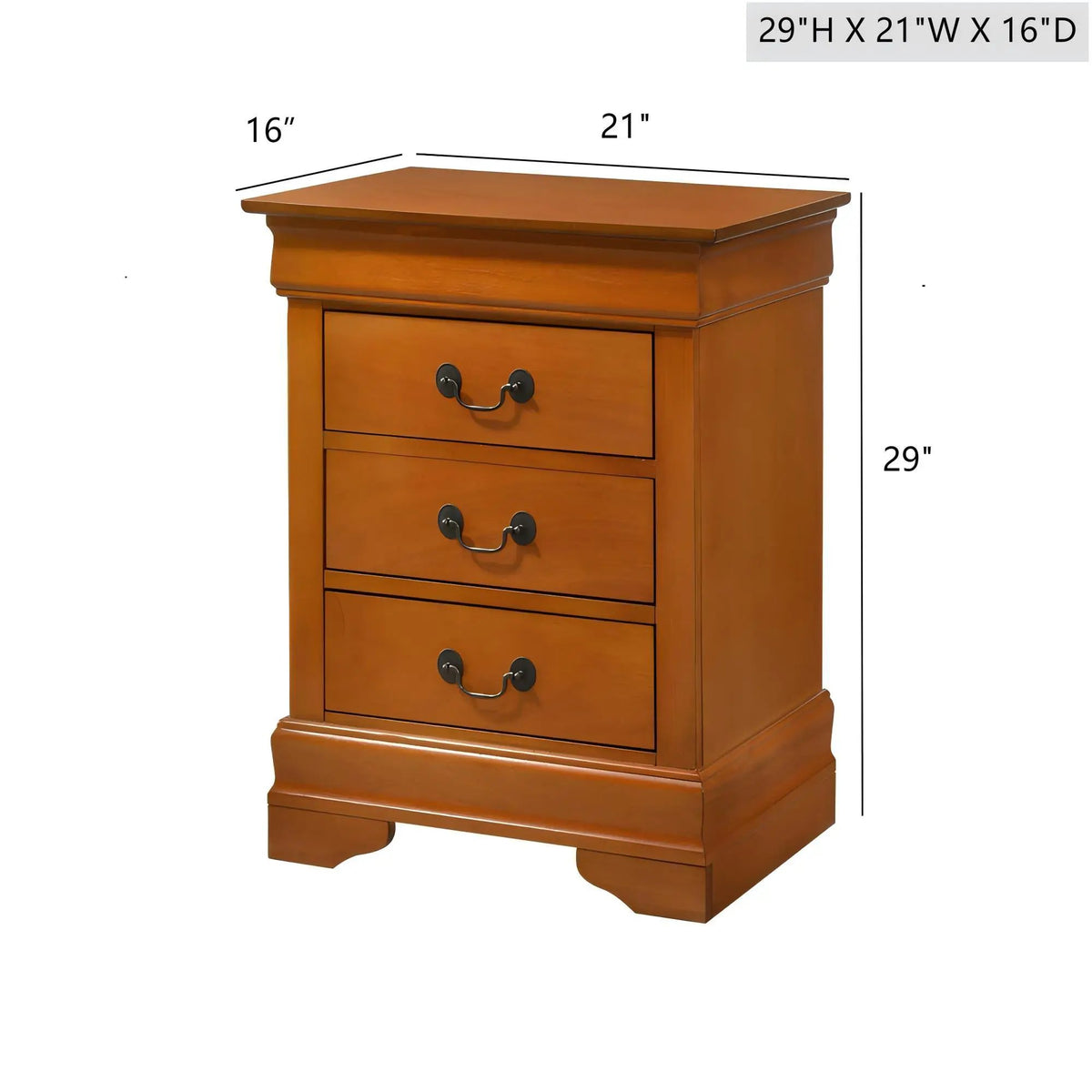 Louis Phillipe Nightstand | Traditional Wood Design | English Dovetailed Drawers | Metal Center Guides