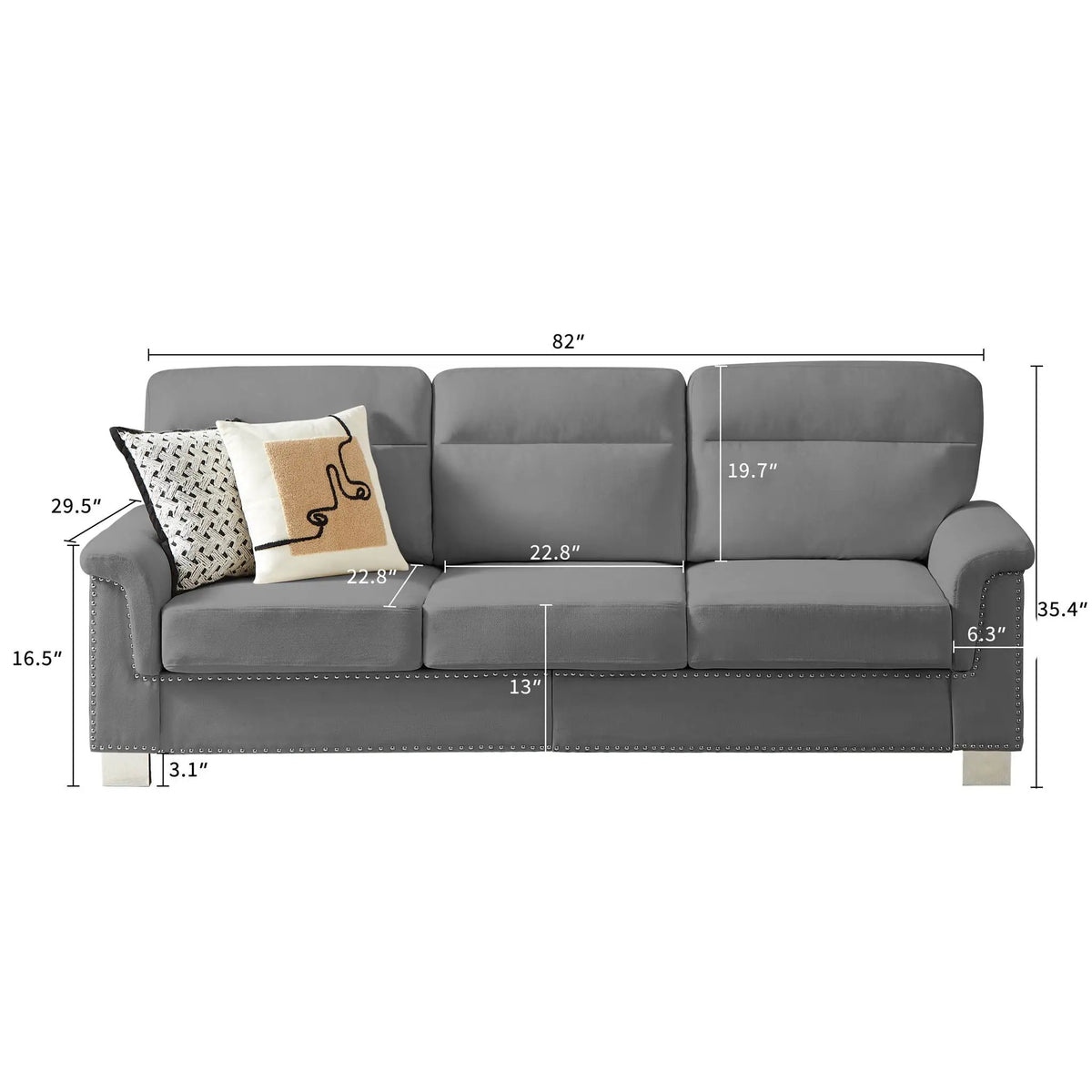 3 Seater Stationary Sofa | High-Density Foam And Spring Pack | 84.2 Inch Length | Solid Structure