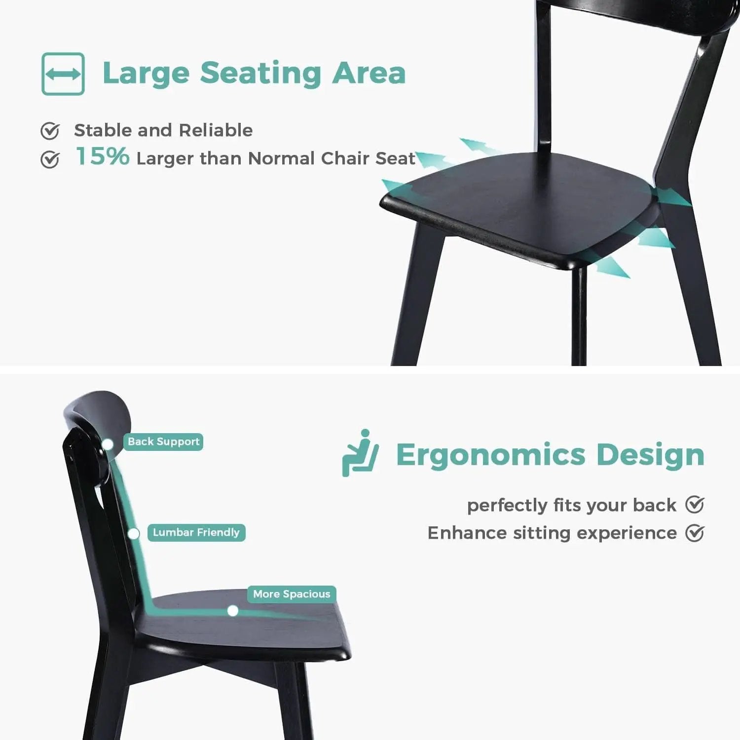 Solid Oak Extra Wide Dining Chairs Set Black Kitchen from PriceLows™