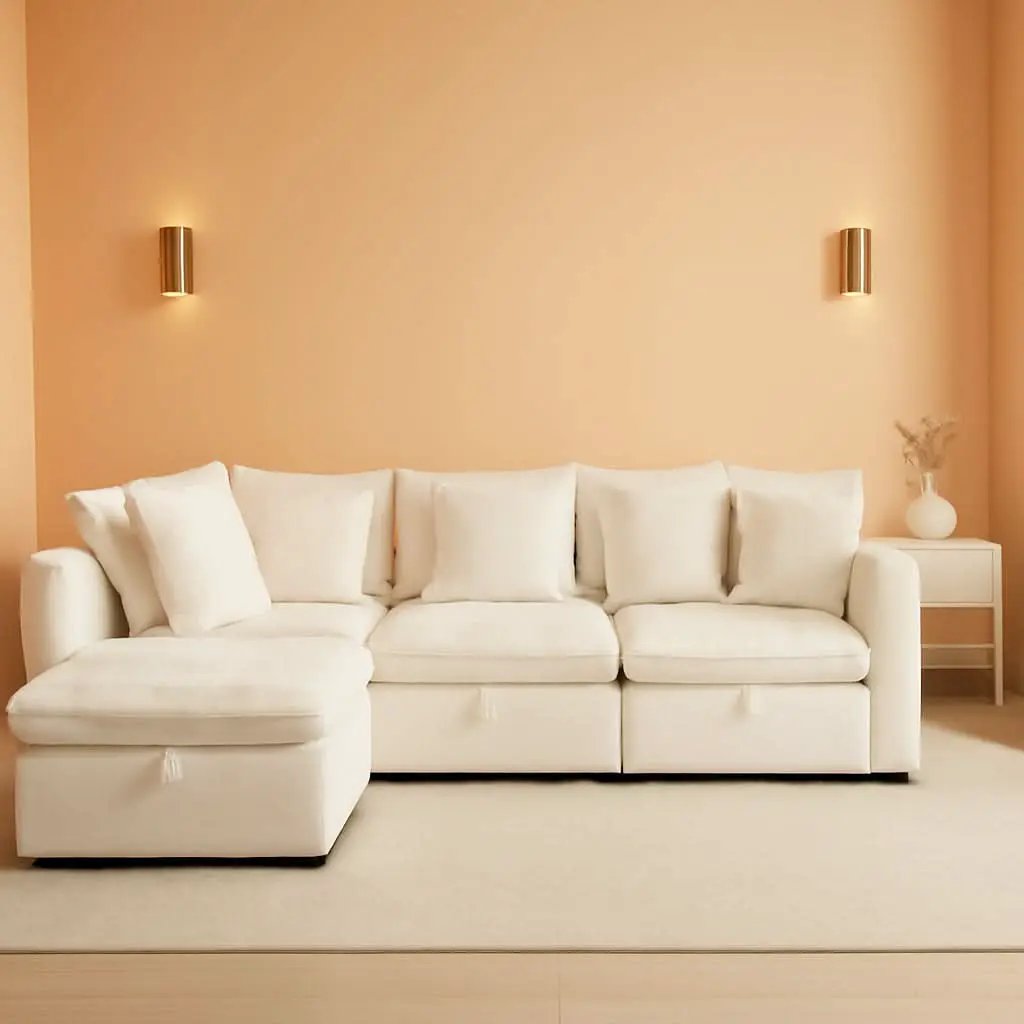 White OneThirtyThreeInch Modular Sectional Sofa Hidden Storage from PriceLows™