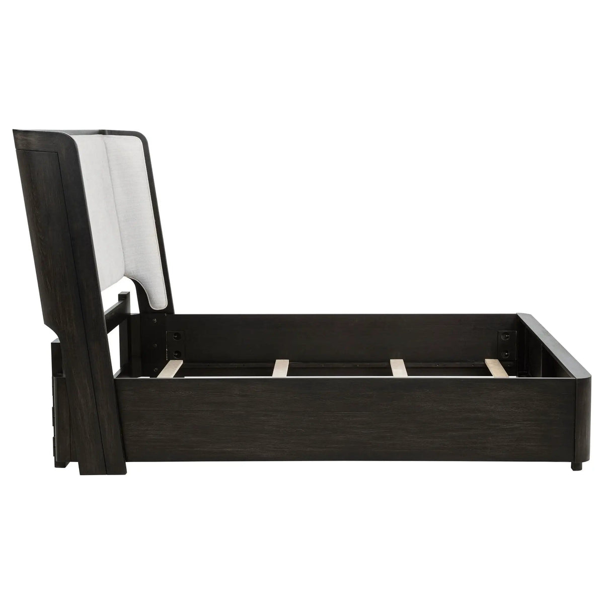 Leandro 55-inch Queen Wingback Bed Burnished | 65 x 87 x 54.75 in | Engineered Wood & Fabric | Black