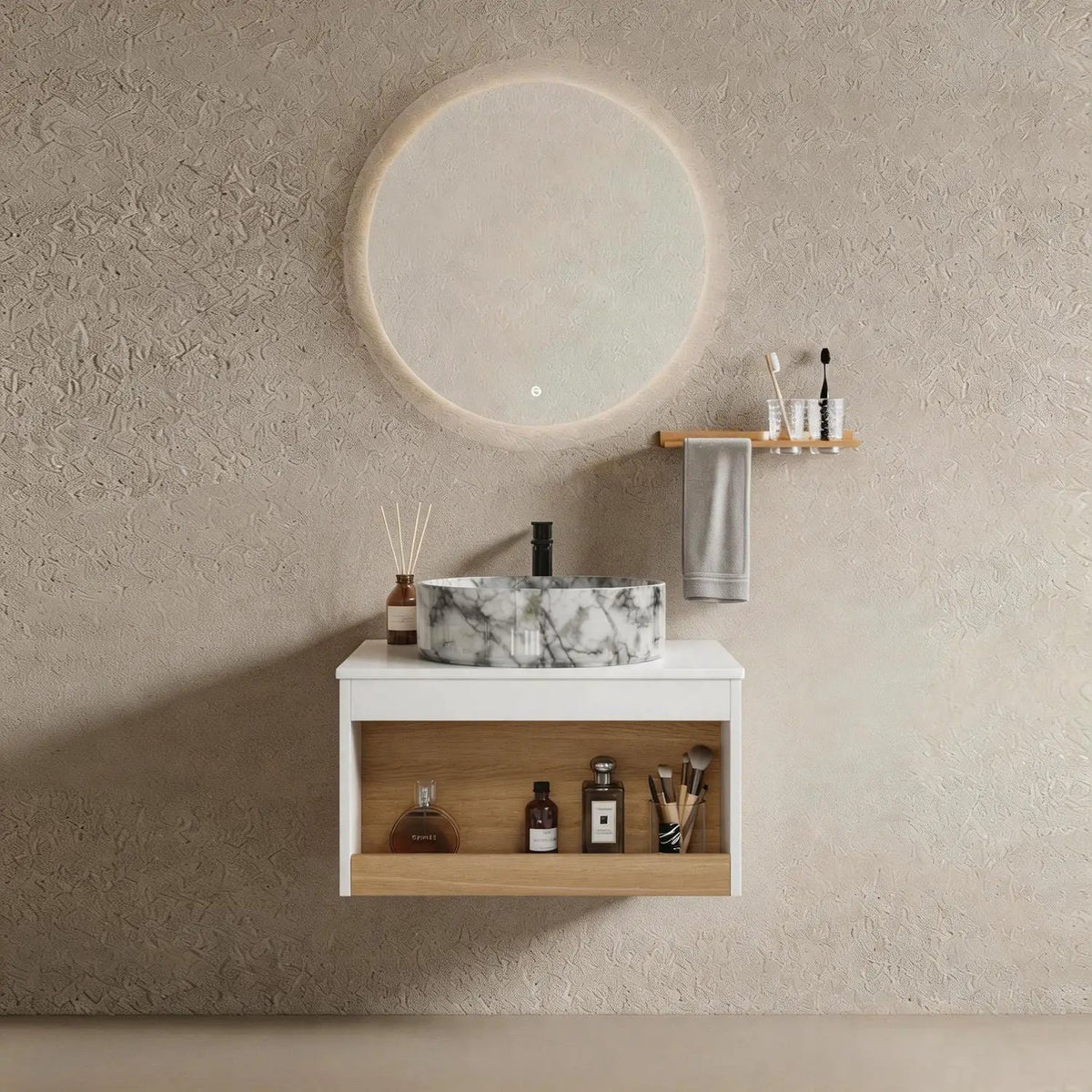 Floating Bathroom Vanity | Wall Mounted | Ceramic Vessel Sink | White