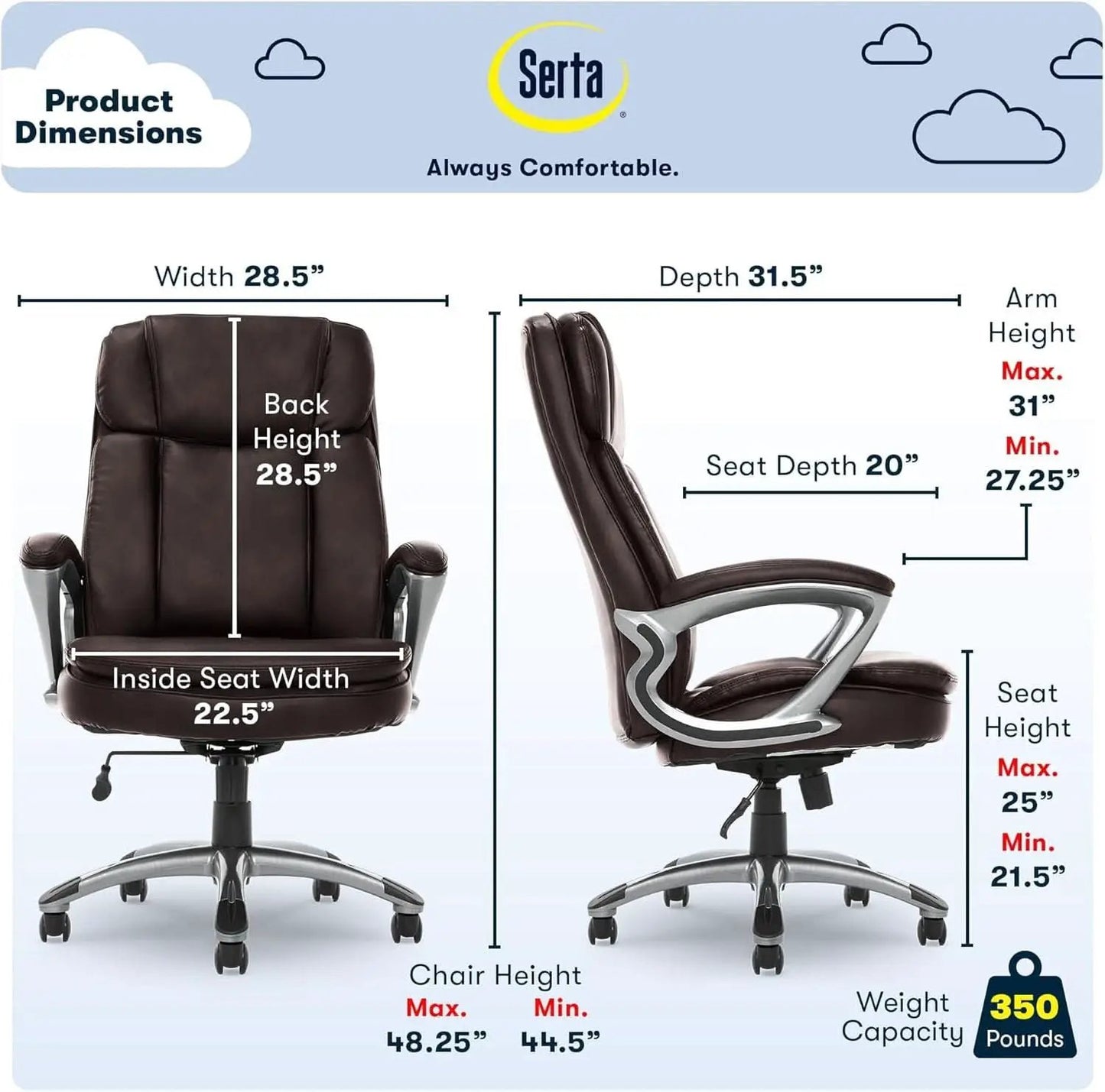 Fairbanks Big And Tall High Back Executive Office Chair With Layered Pillows from PriceLows™